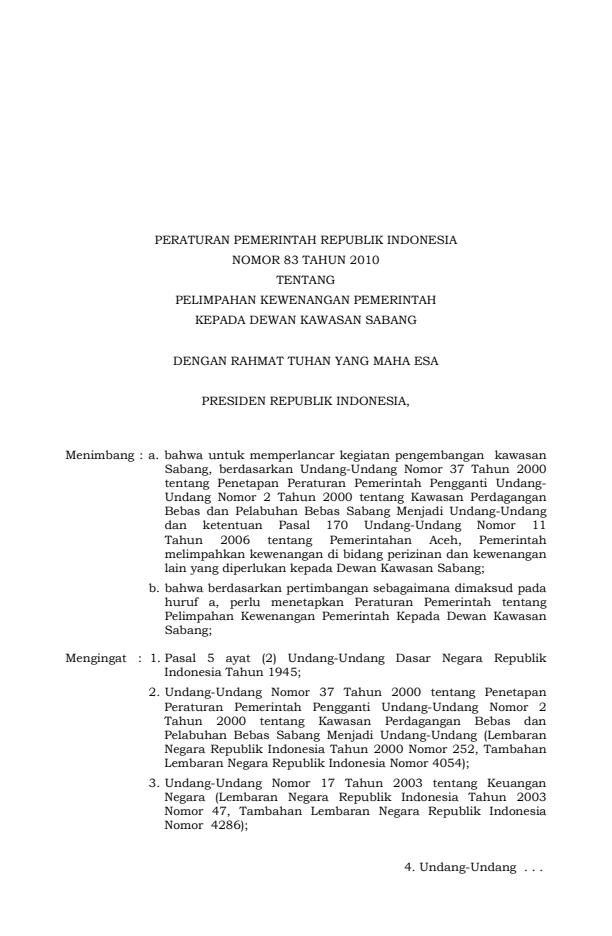 Peraturan Pemerintah Nomor 83 Tahun 2010