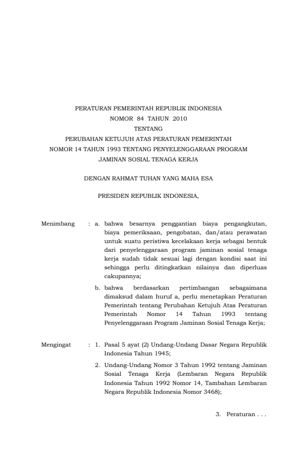 Peraturan Pemerintah Nomor 84 Tahun 2010