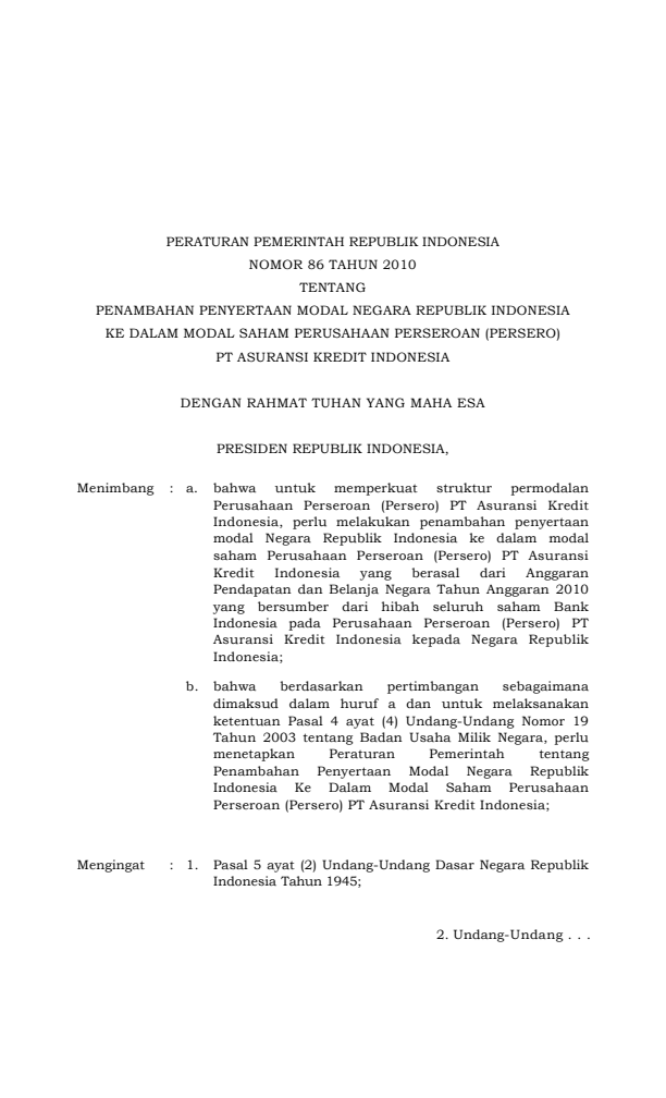 Peraturan Pemerintah Nomor 86 Tahun 2010