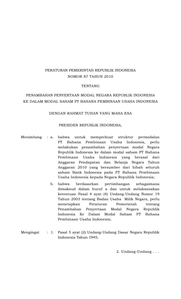 Peraturan Pemerintah Nomor 87 Tahun 2010