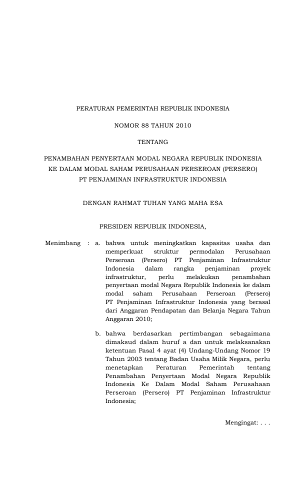 Peraturan Pemerintah Nomor 88 Tahun 2010