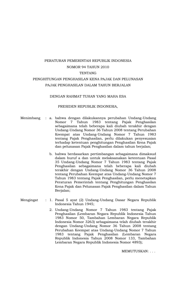 Peraturan Pemerintah Nomor 94 Tahun 2010