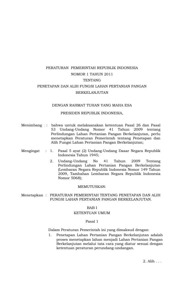 Peraturan Pemerintah Nomor 1 Tahun 2011