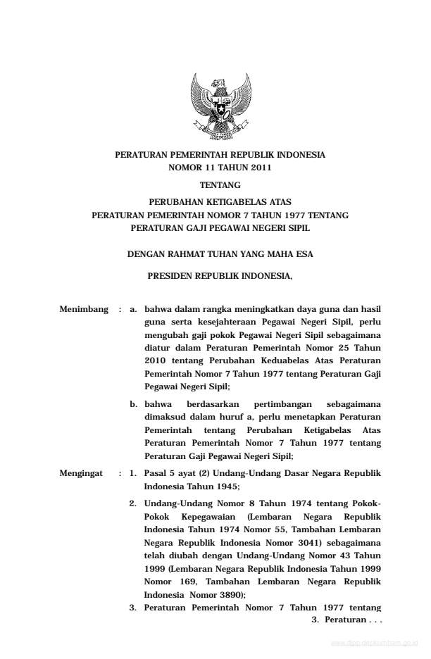 Peraturan Pemerintah Nomor 11 Tahun 2011