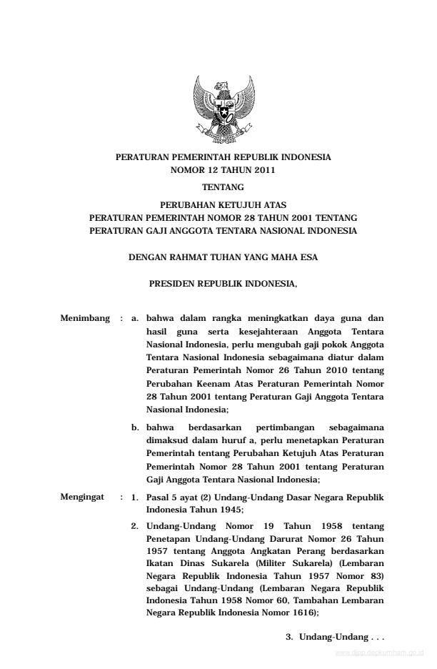 Peraturan Pemerintah Nomor 12 Tahun 2011