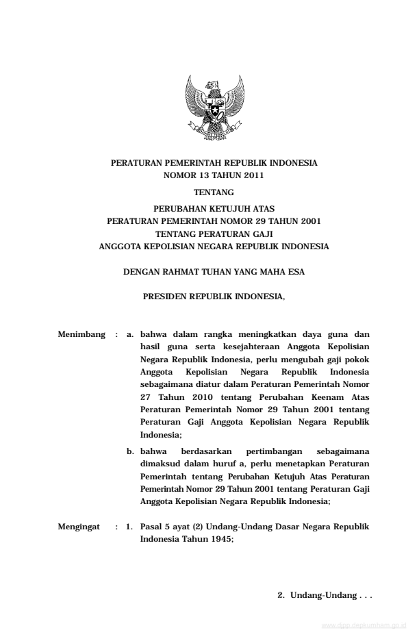 Peraturan Pemerintah Nomor 13 Tahun 2011