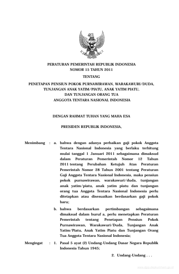 Peraturan Pemerintah Nomor 15 Tahun 2011