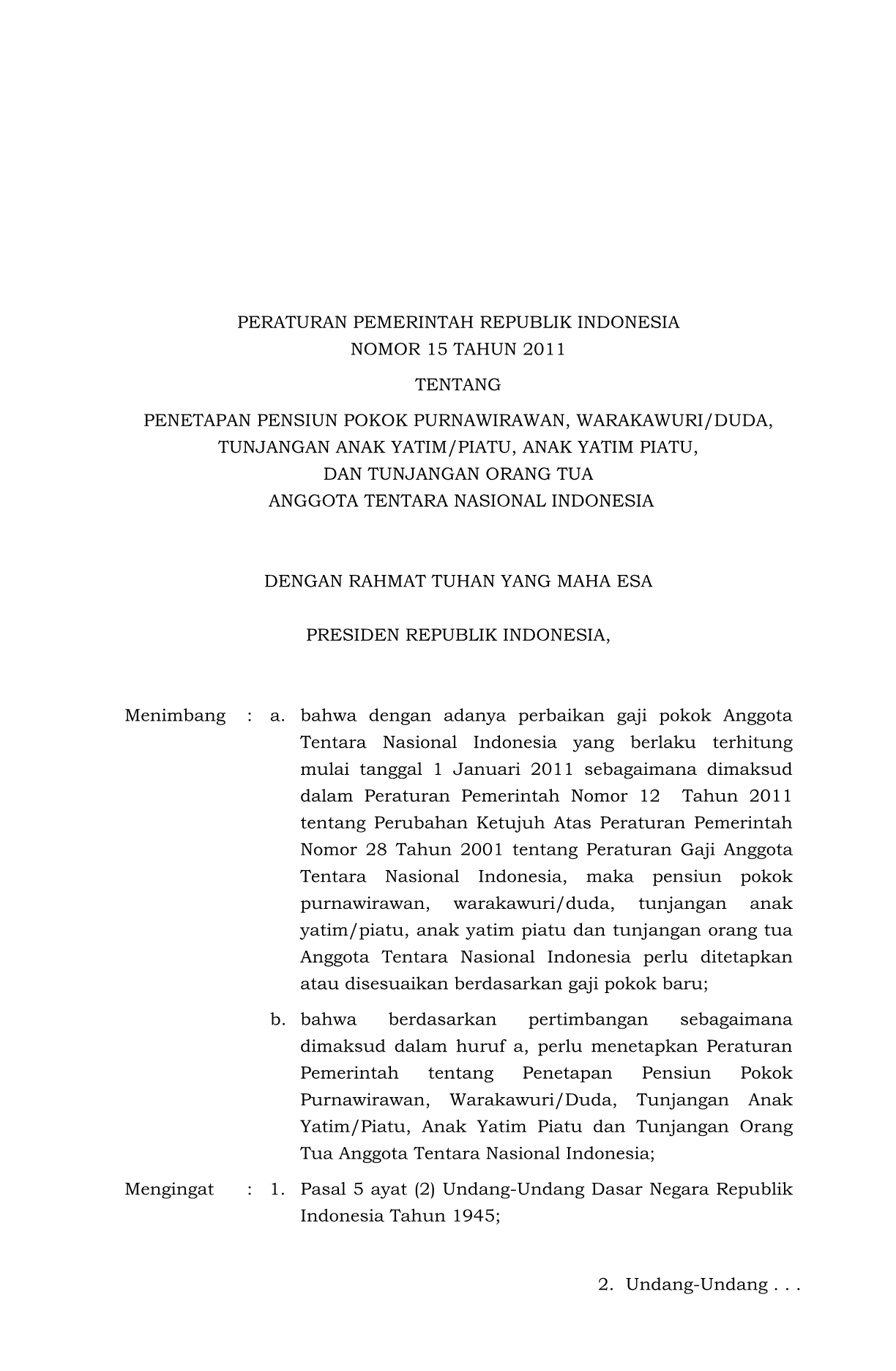 Peraturan Pemerintah Nomor 15 Tahun 2011