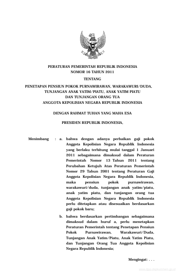 Peraturan Pemerintah Nomor 16 Tahun 2011