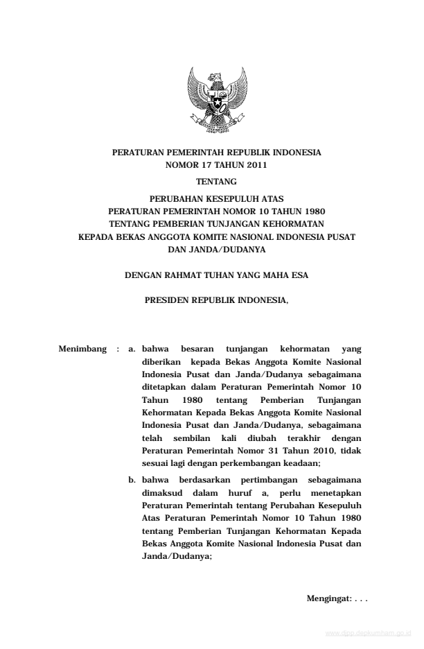 Peraturan Pemerintah Nomor 17 Tahun 2011