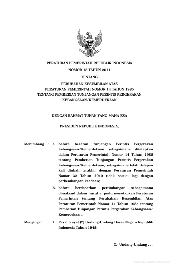 Peraturan Pemerintah Nomor 18 Tahun 2011