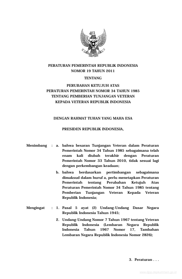 Peraturan Pemerintah Nomor 19 Tahun 2011