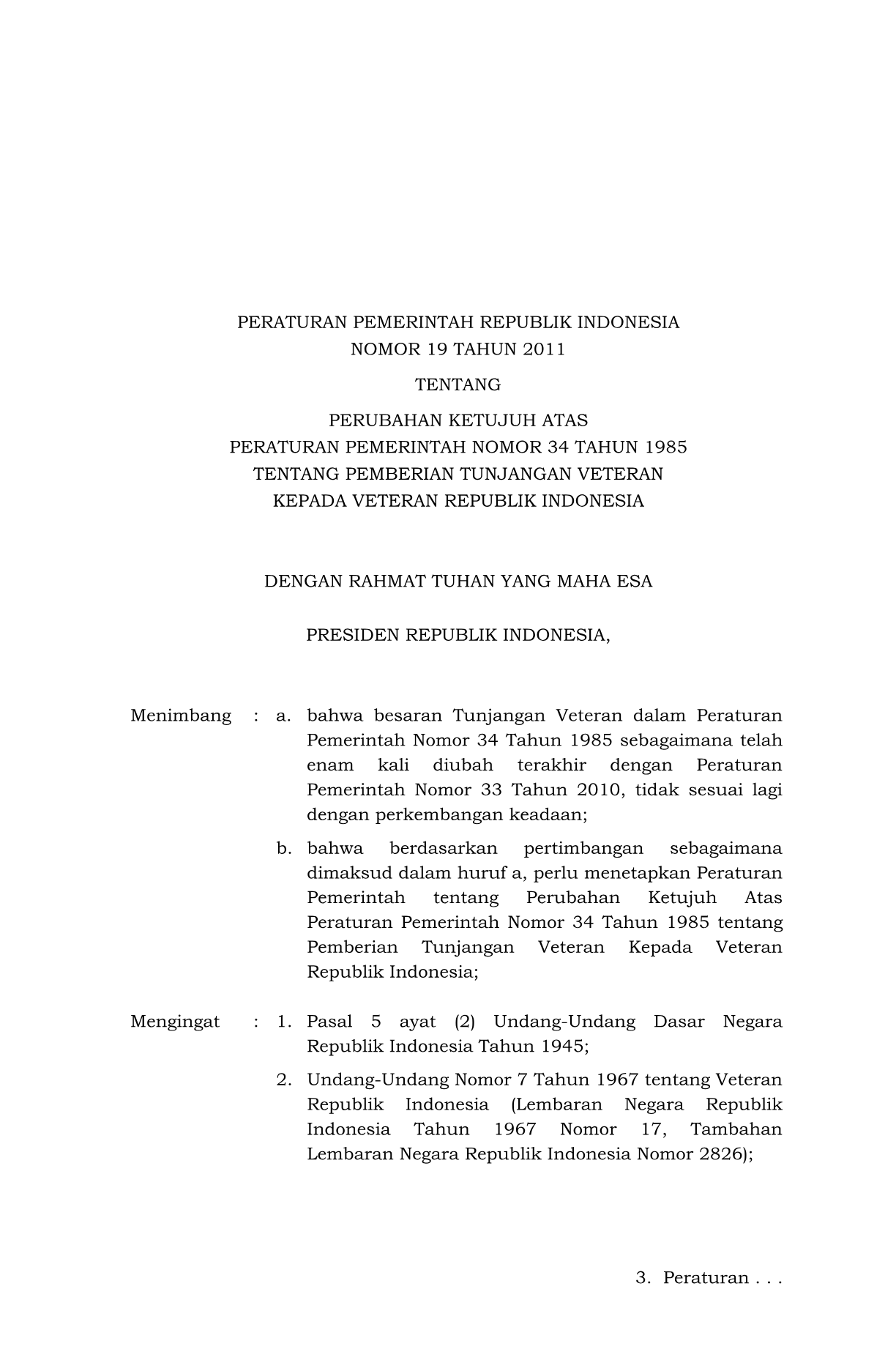 Peraturan Pemerintah Nomor 19 Tahun 2011