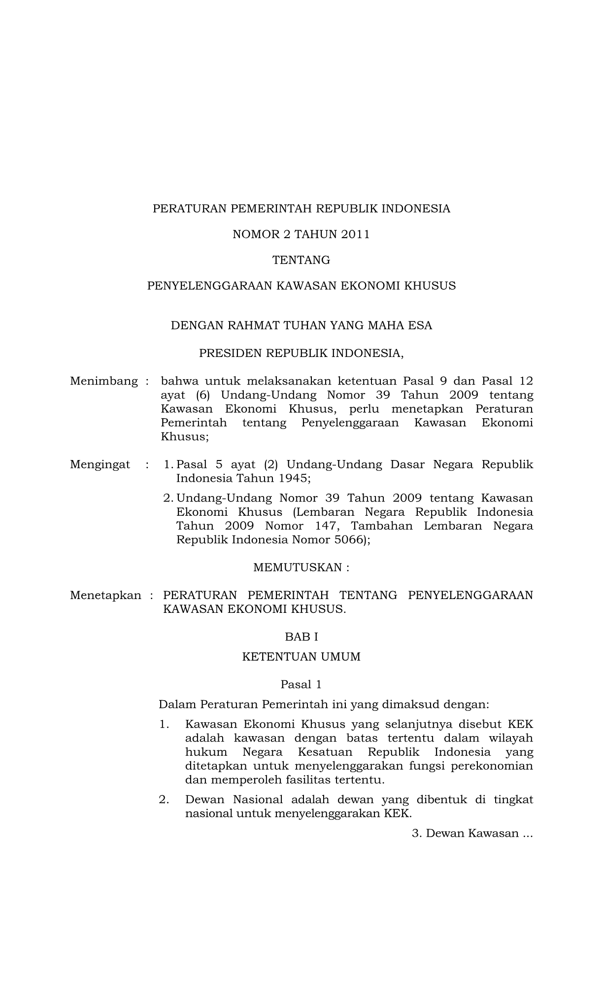 Peraturan Pemerintah Nomor 2 Tahun 2011