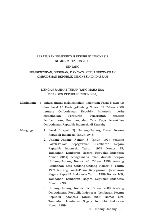 Peraturan Pemerintah Nomor 21 Tahun 2011