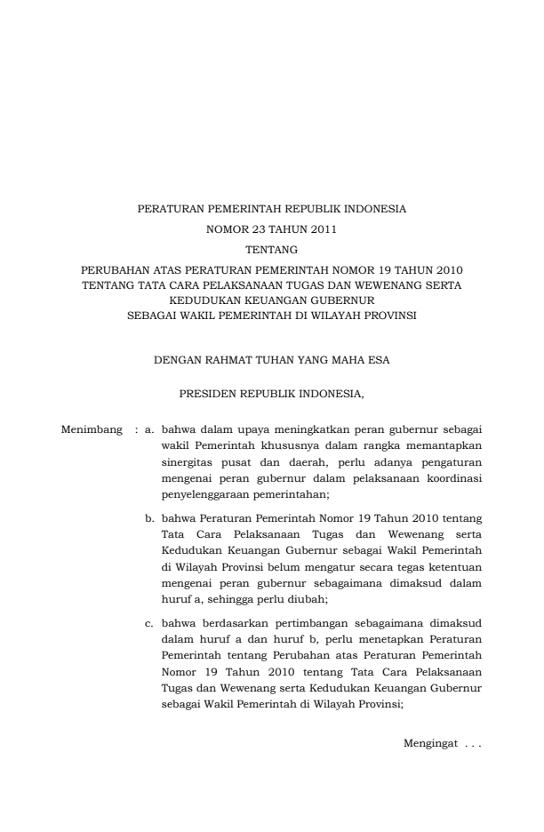 Peraturan Pemerintah Nomor 23 Tahun 2011