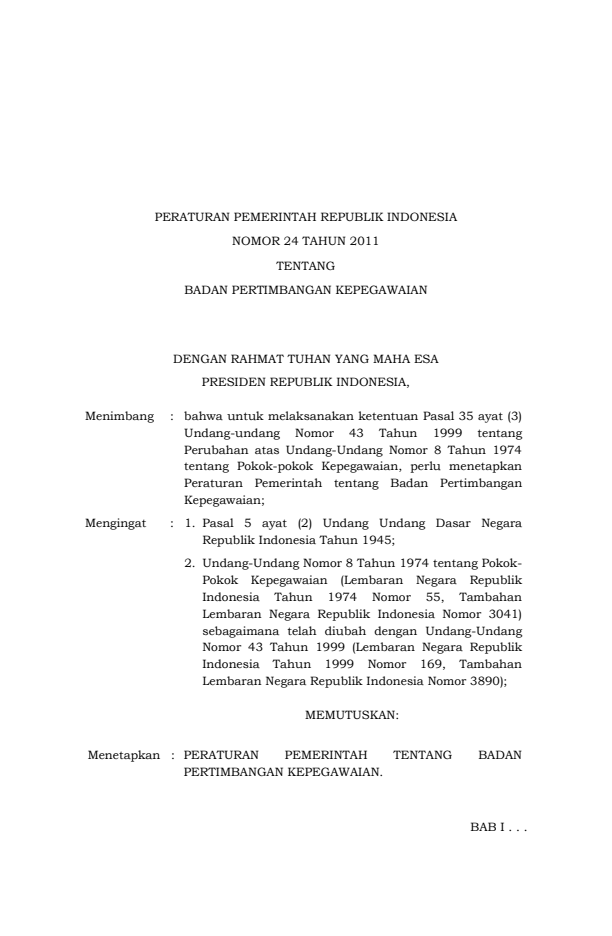 Peraturan Pemerintah Nomor 24 Tahun 2011