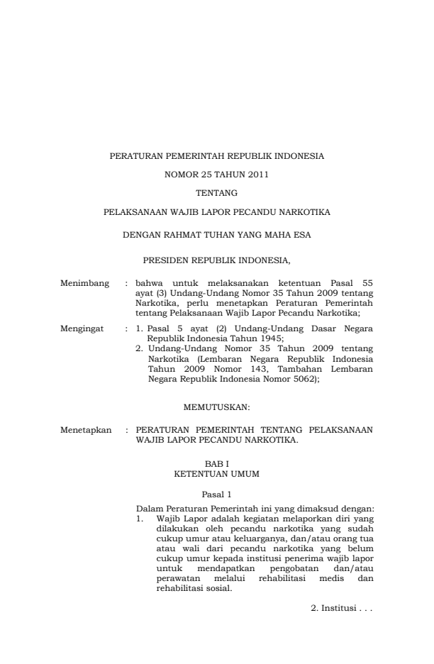 Peraturan Pemerintah Nomor 25 Tahun 2011