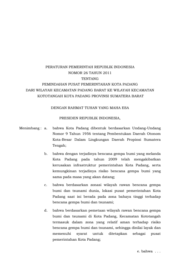 Peraturan Pemerintah Nomor 26 Tahun 2011