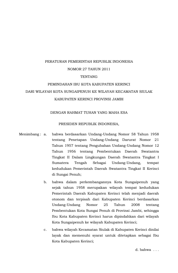 Peraturan Pemerintah Nomor 27 Tahun 2011