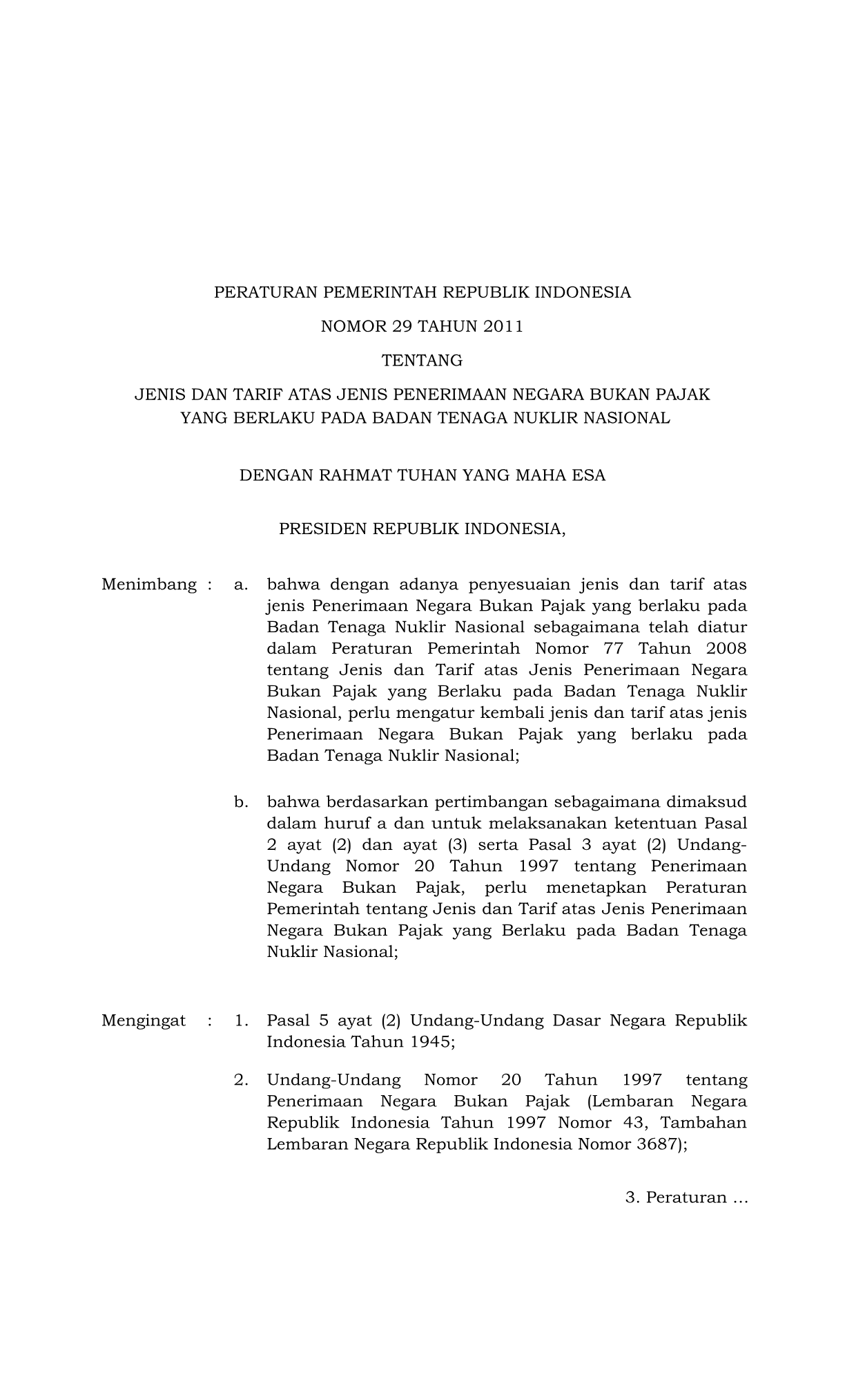 Peraturan Pemerintah Nomor 29 Tahun 2011