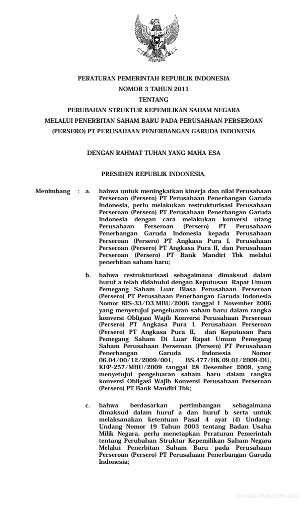 Peraturan Pemerintah Nomor 3 Tahun 2011