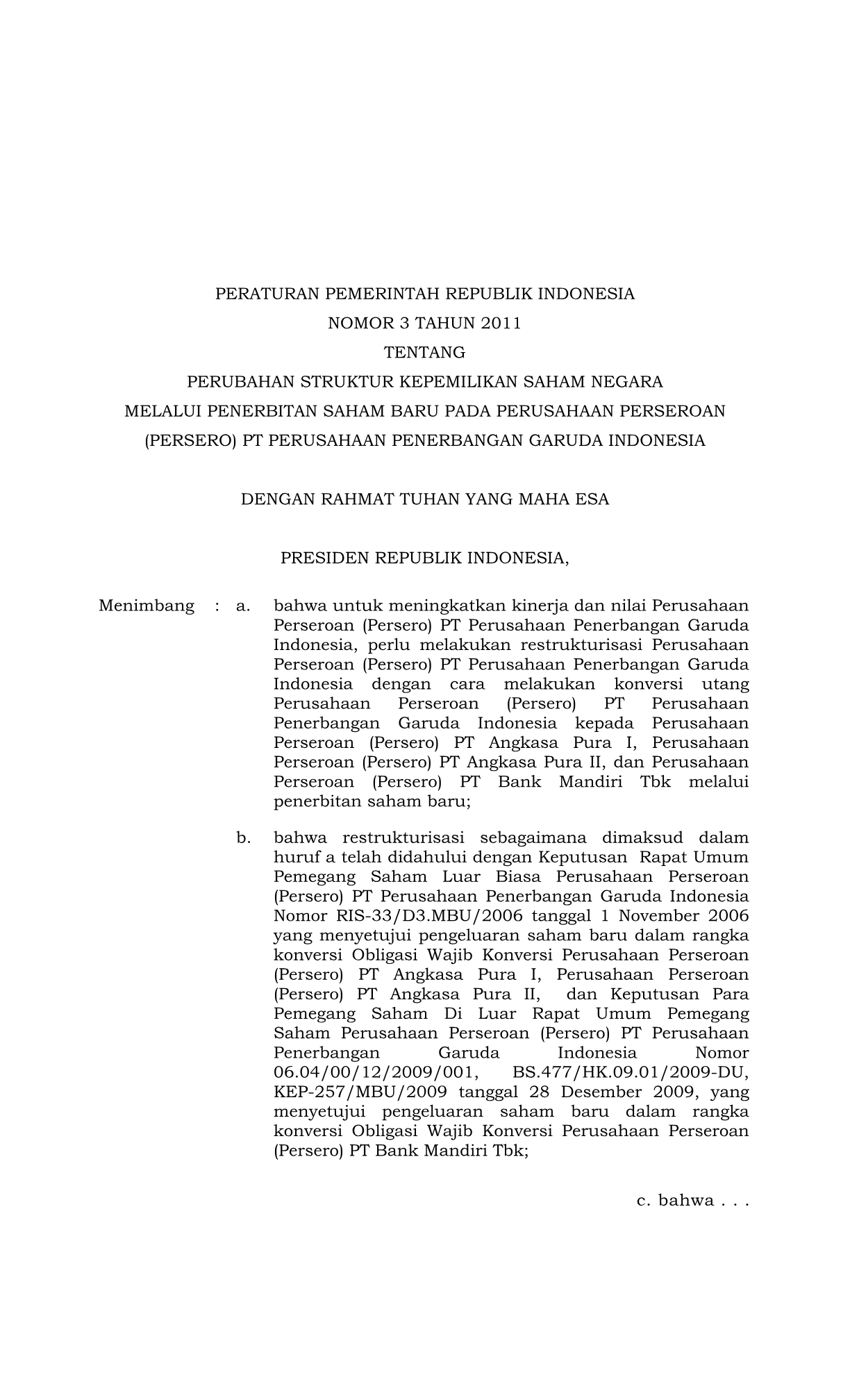 Peraturan Pemerintah Nomor 3 Tahun 2011