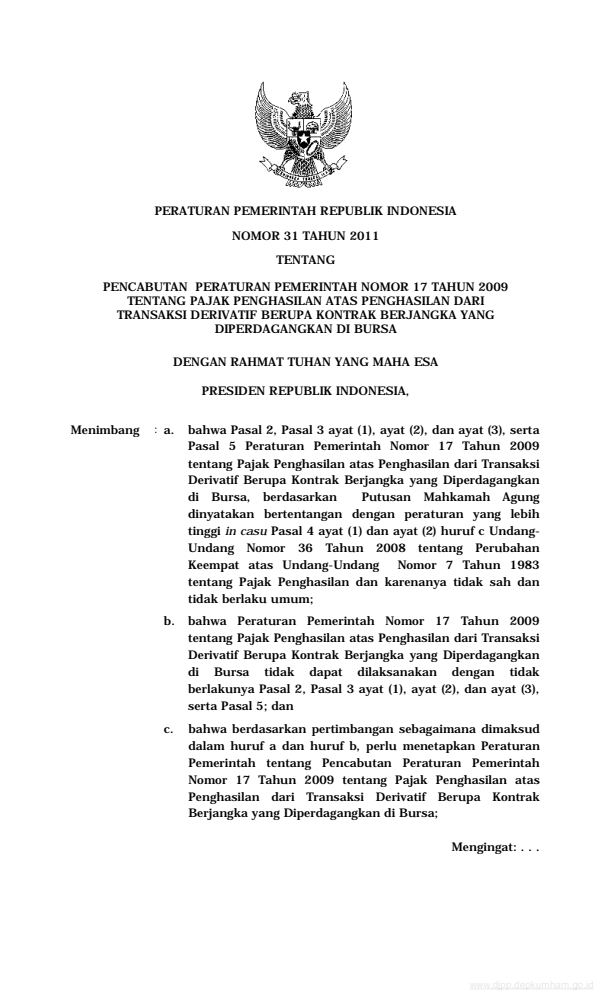 Peraturan Pemerintah Nomor 31 Tahun 2011