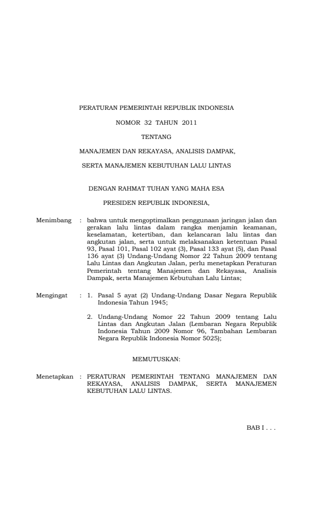 Peraturan Pemerintah Nomor 32 Tahun 2011