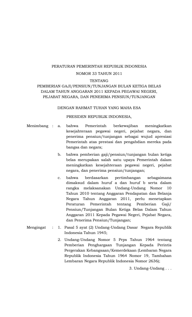 Peraturan Pemerintah Nomor 33 Tahun 2011