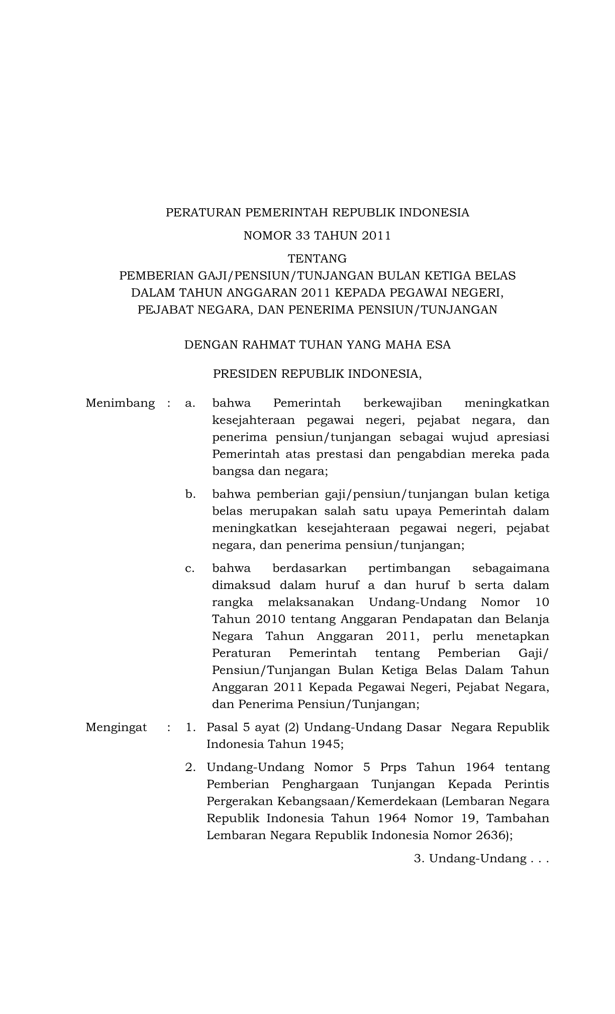 Peraturan Pemerintah Nomor 33 Tahun 2011