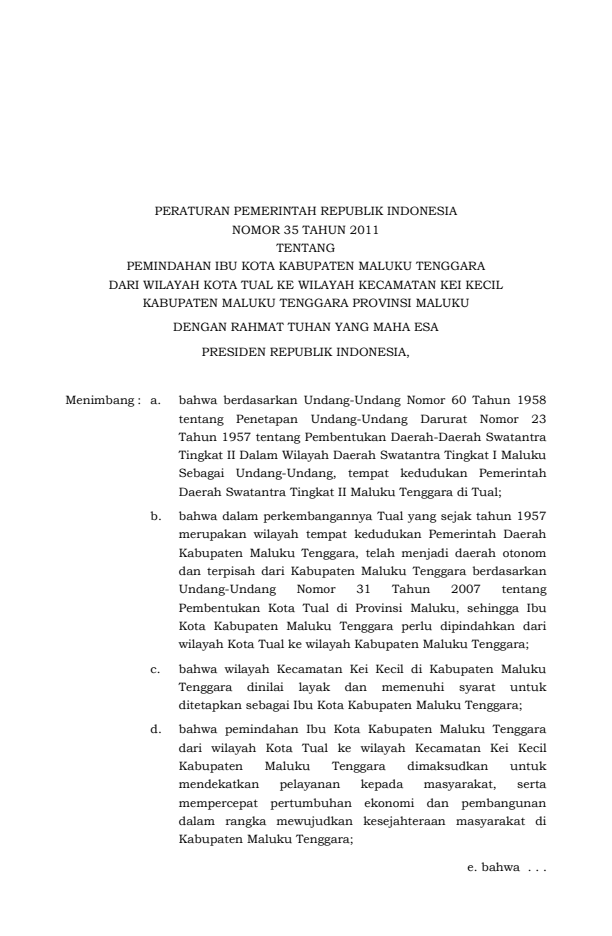 Peraturan Pemerintah Nomor 35 Tahun 2011