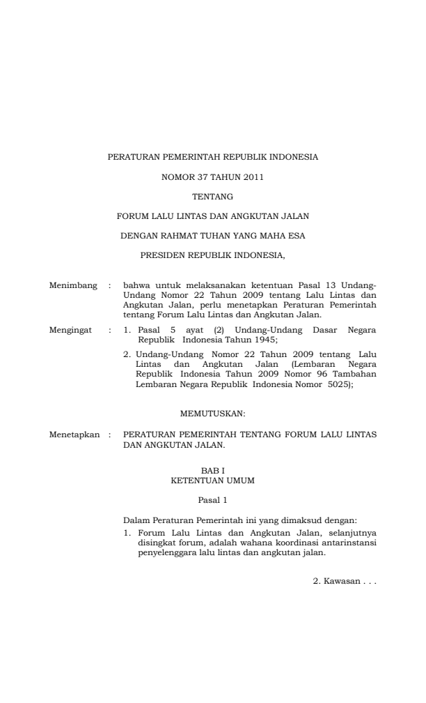 Peraturan Pemerintah Nomor 37 Tahun 2011