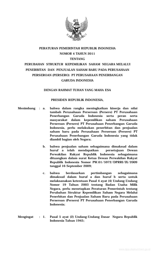 Peraturan Pemerintah Nomor 4 Tahun 2011