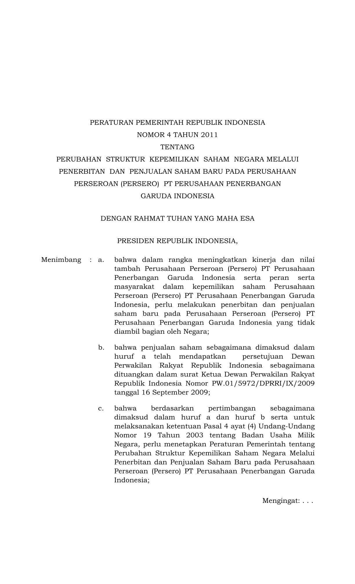 Peraturan Pemerintah Nomor 4 Tahun 2011