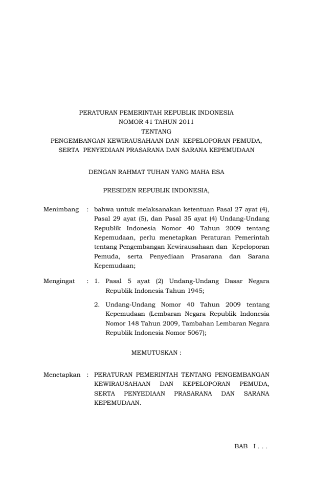 Peraturan Pemerintah Nomor 41 Tahun 2011