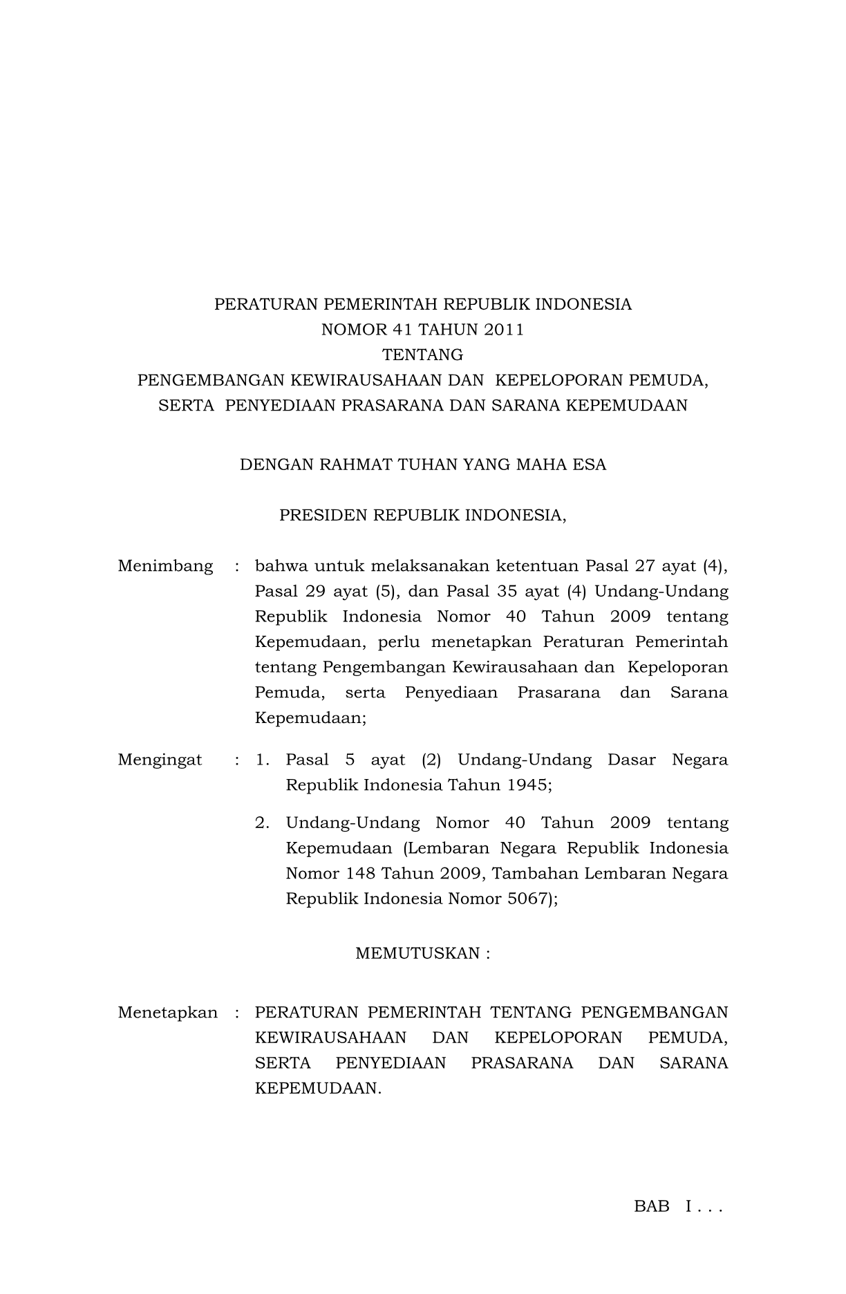 Peraturan Pemerintah Nomor 41 Tahun 2011