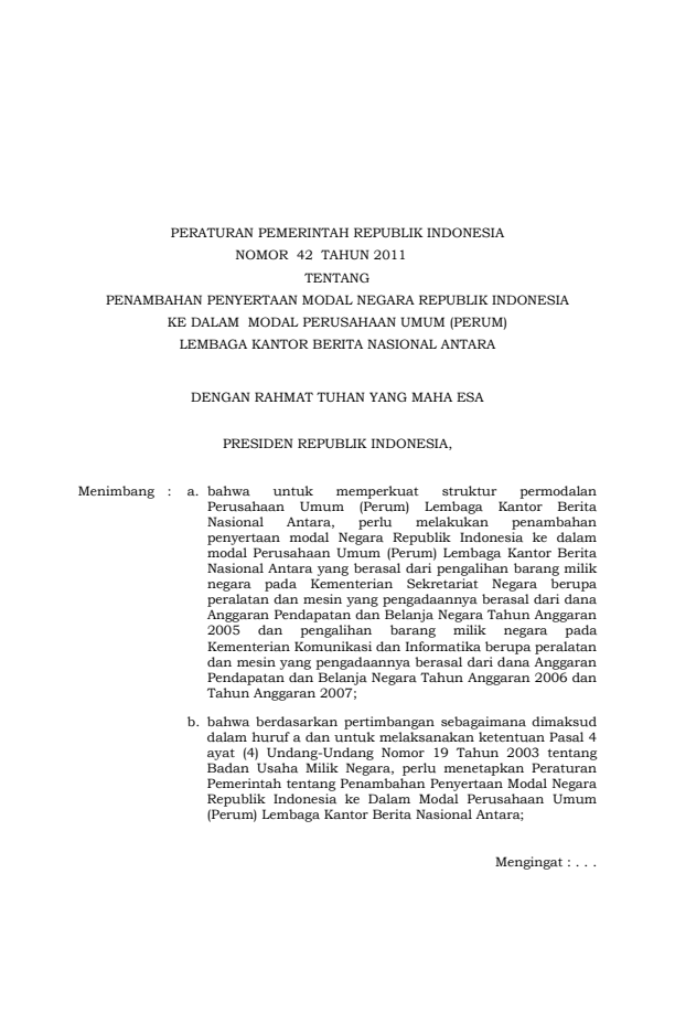 Peraturan Pemerintah Nomor 42 Tahun 2011