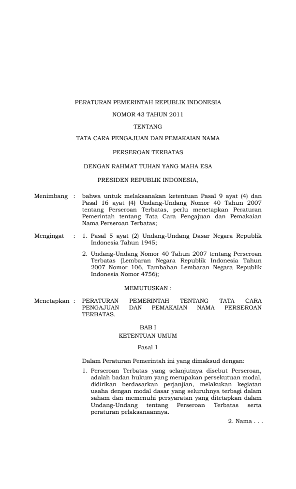 Peraturan Pemerintah Nomor 43 Tahun 2011