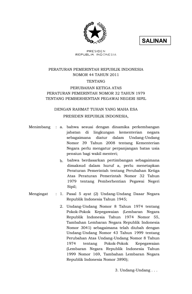 Peraturan Pemerintah Nomor 44 Tahun 2011