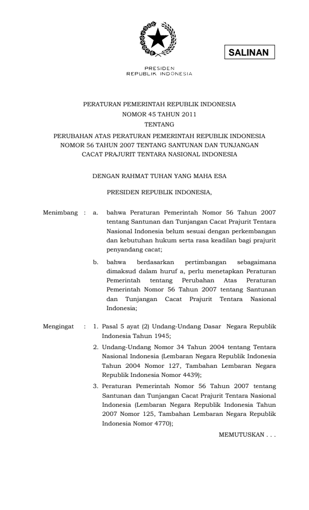 Peraturan Pemerintah Nomor 45 Tahun 2011