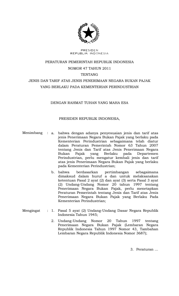 Peraturan Pemerintah Nomor 47 Tahun 2011