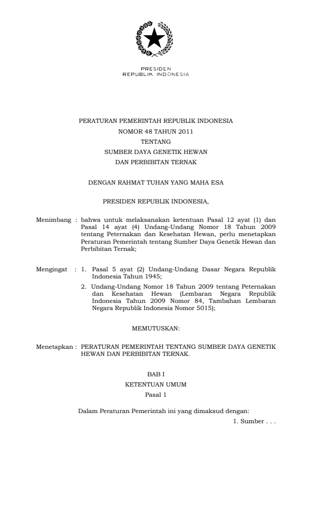 Peraturan Pemerintah Nomor 48 Tahun 2011