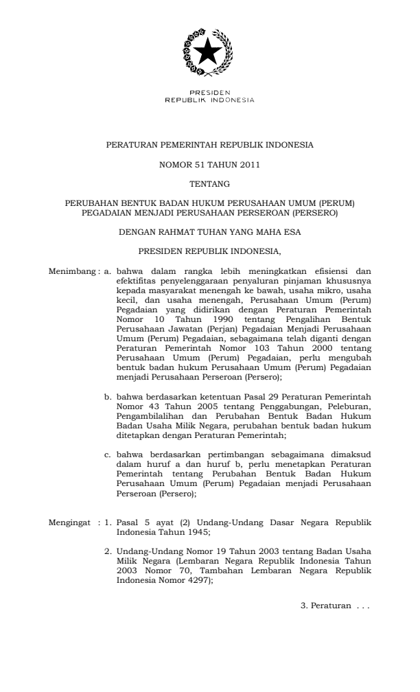 Peraturan Pemerintah Nomor 51 Tahun 2011