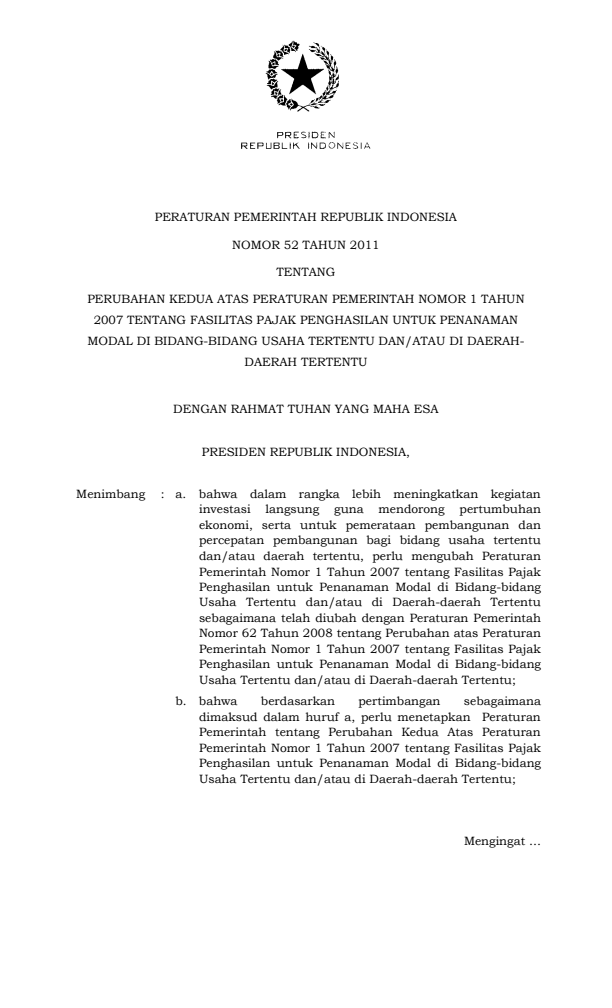 Peraturan Pemerintah Nomor 52 Tahun 2011