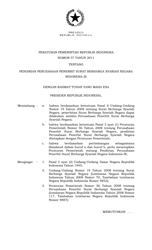 Peraturan Pemerintah Nomor 57 Tahun 2011