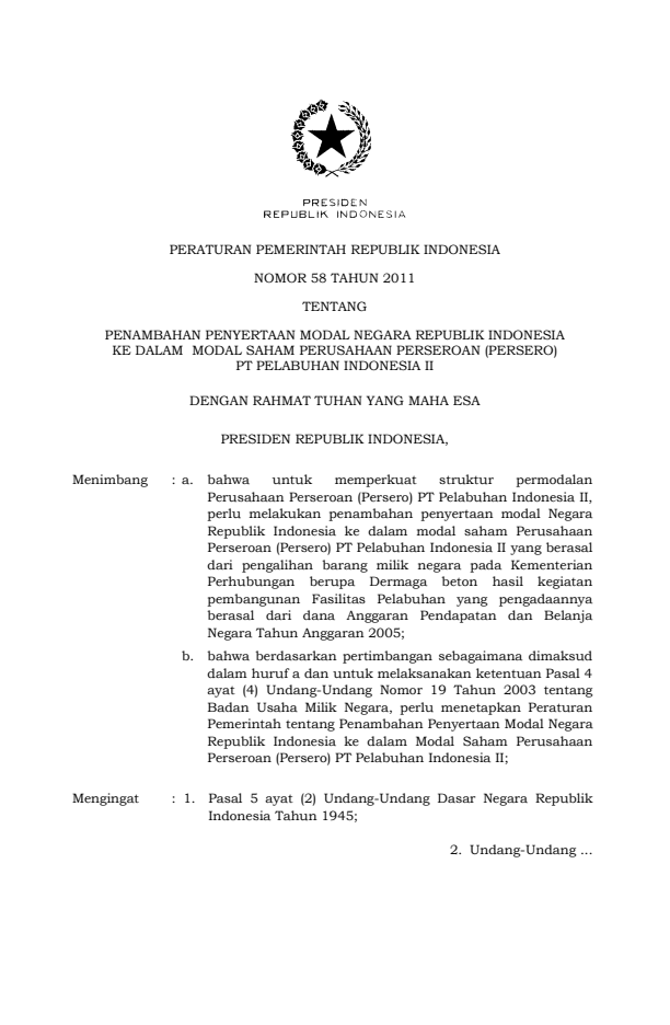 Peraturan Pemerintah Nomor 58 Tahun 2011