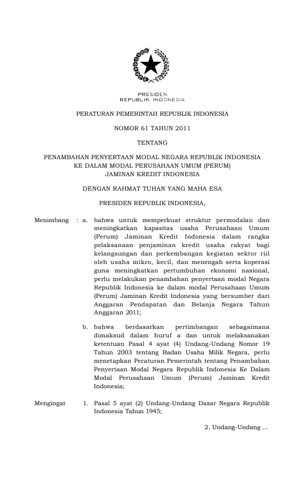 Peraturan Pemerintah Nomor 61 Tahun 2011