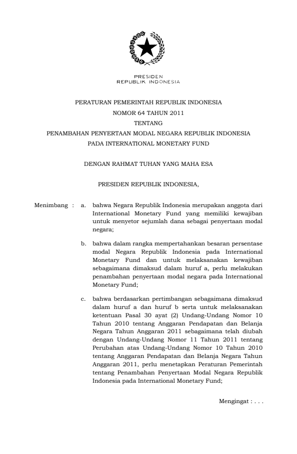 Peraturan Pemerintah Nomor 64 Tahun 2011