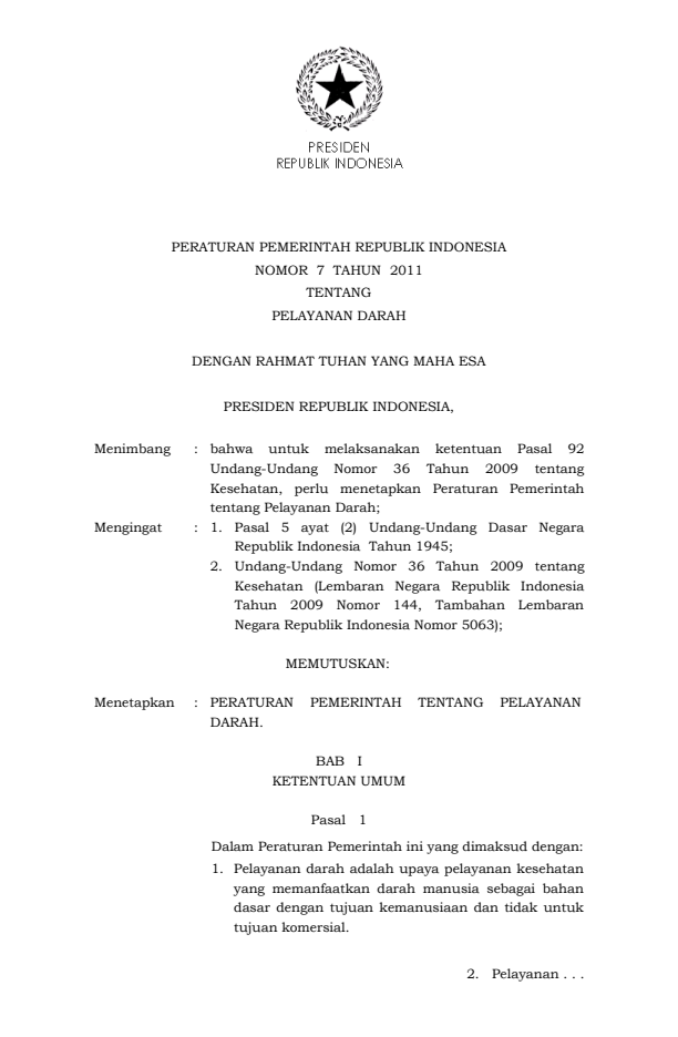 Peraturan Pemerintah Nomor 7 Tahun 2011